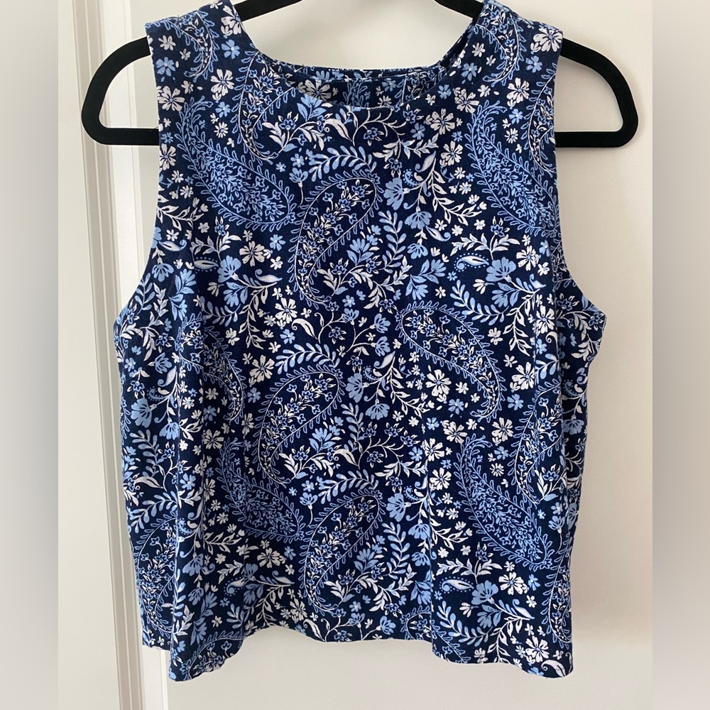 LOFT Navy and Light Blue Paisley Floral Sleeveless Camisole